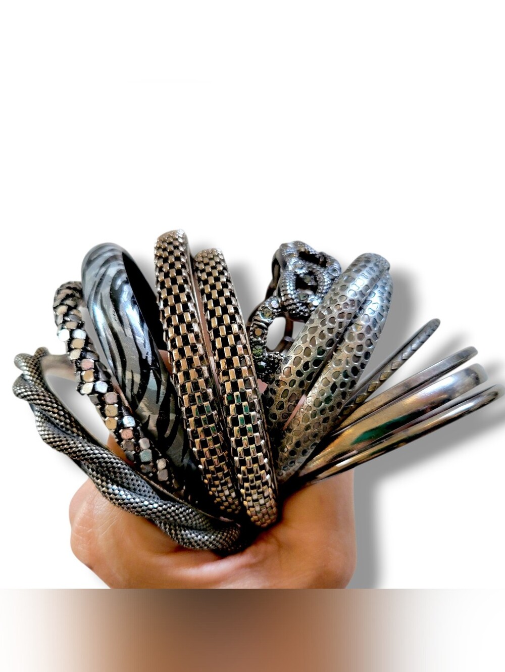 Mixed Y2k Silver Tone Stacked Bangle Bracelet Bundle [12pc] View 5